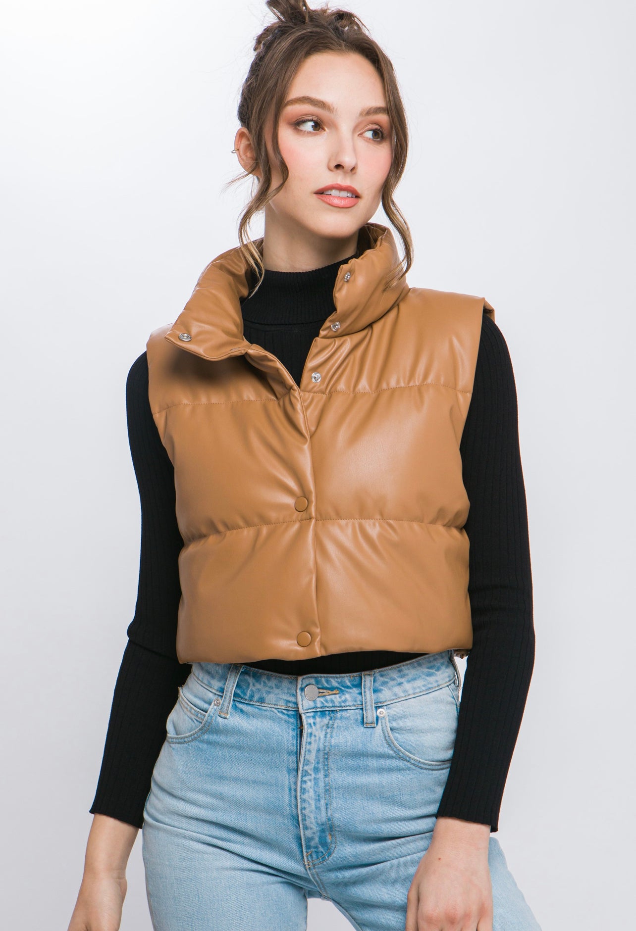 Josie Faux Leather Puffer Vest | 408 Boutique